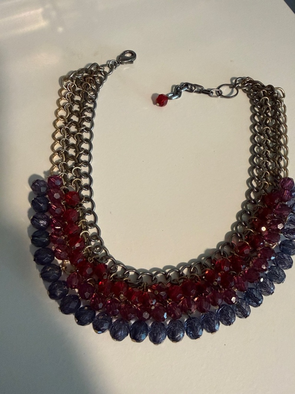 Layered Crystal Chain Costume Necklace in Purple and Red